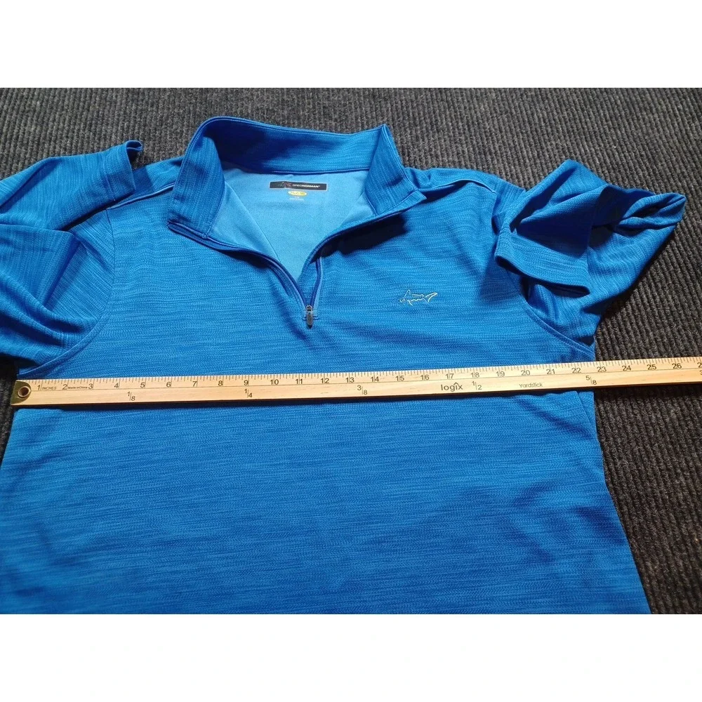 Greg Norman 1/4 Zip Pullover Mens Large Blue Excellent Play Dry Golf Long Sleeve